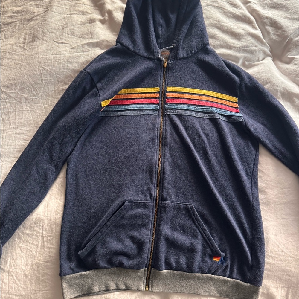 Aviator Nation Navy Hoodie with Multicolor Stripes